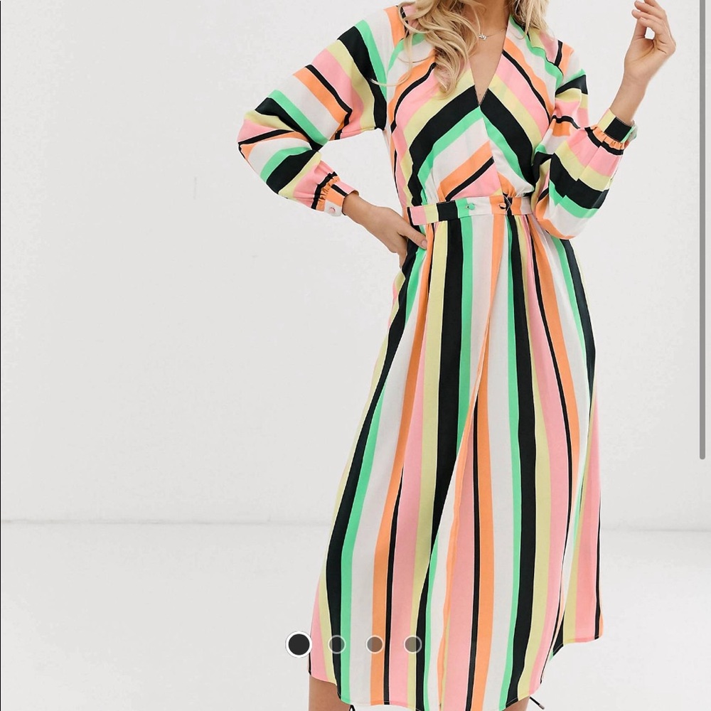 Asos long sleeve wrap maxi dress stripe multi.